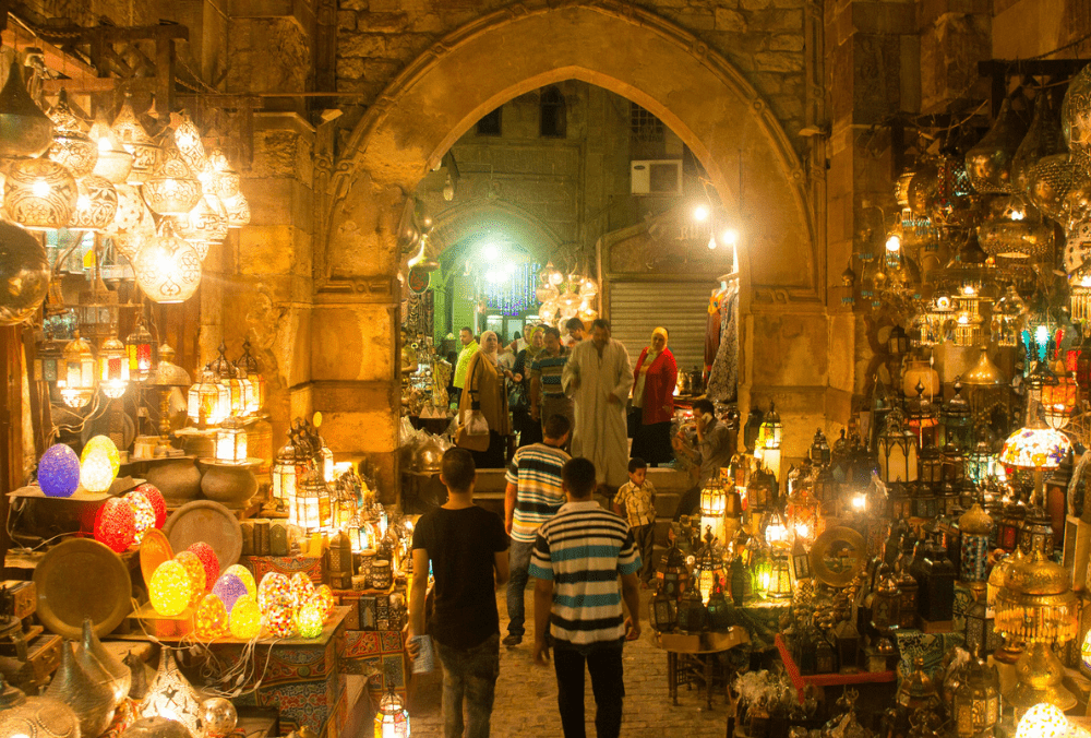 Colorful market stalls at Khan el Khalili Bazaar