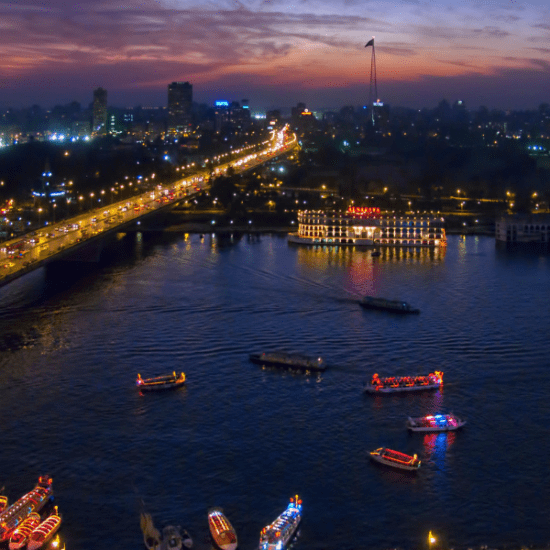 Night view of a Nile cruise boat- Nile River Dinner Cruise in Cairo