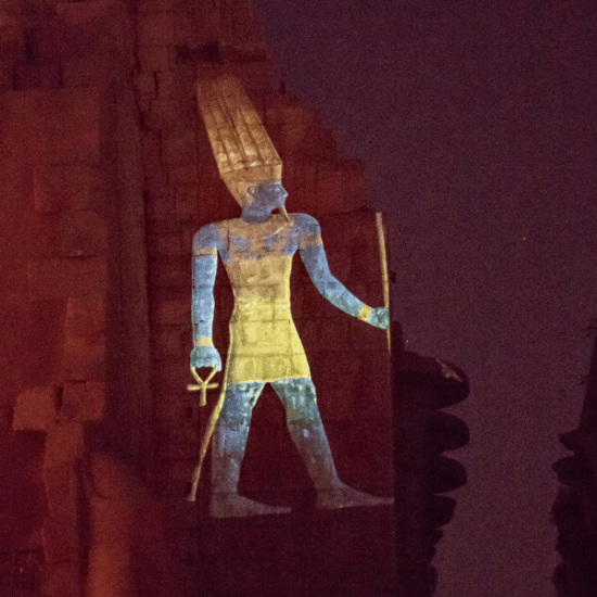 Laser lights illuminating Karnak Temple - Luxor Sound & Light Show at Karnak Temple.