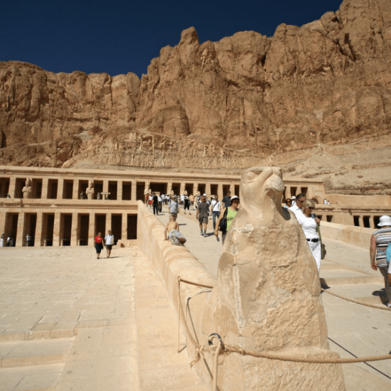 Queen Hatshepsut Temple against cliffs - 8 Days Cairo, Nile Cruise & Hurghada Tour Package