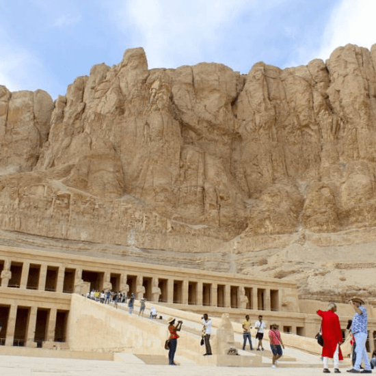 Queen Hatshepsut Temple against cliffs - 8 Days Cairo, Luxor, Aswan & Abu Simbel