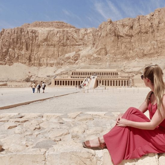 Egypt Itinerary 8 Days Cairo, Abu Simbel, Luxor and Hurghada - Queen Hatshepsut Temple against cliffs
