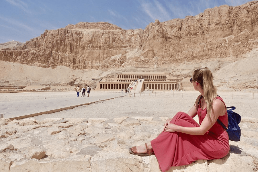 Egypt Itinerary 8 Days Cairo, Abu Simbel, Luxor and Hurghada - Queen Hatshepsut Temple against cliffs