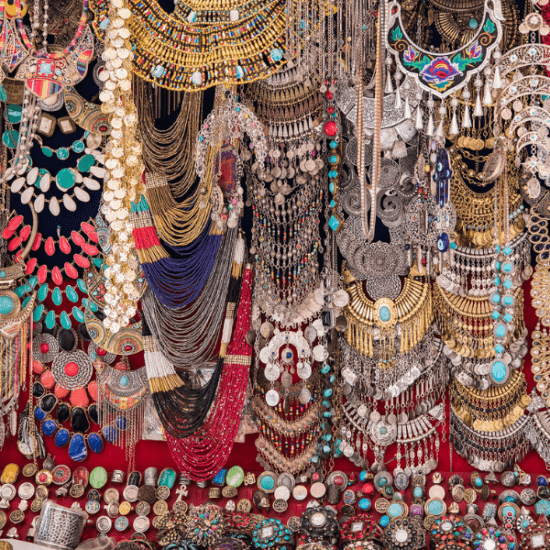 Egyptian bazaar with colorful jewelry in Cairo