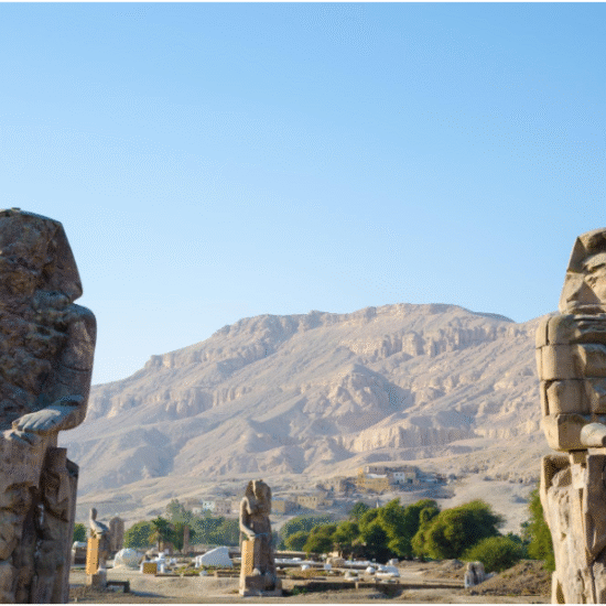 the awe-inspiring Colossi of Memnon, the monumental statues of ancient Egypt - 7 Days Cairo, Abu Simbel, Luxor & Bahariya Oasis Tour