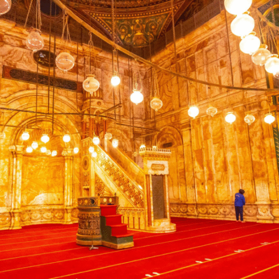 Interior view of the Mosque of Muhammad Ali, showcasing its grand architecture and intricate details - 5 Days Cairo and Fayoum Tour Package