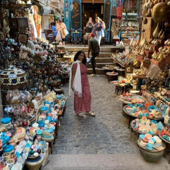Vibrant stalls at Khan El Khalili Bazaar in Cairo.