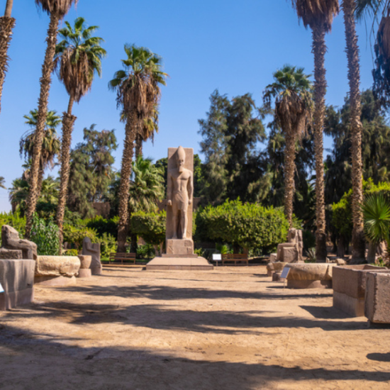Statues and ruins in ancient Memphis City.
