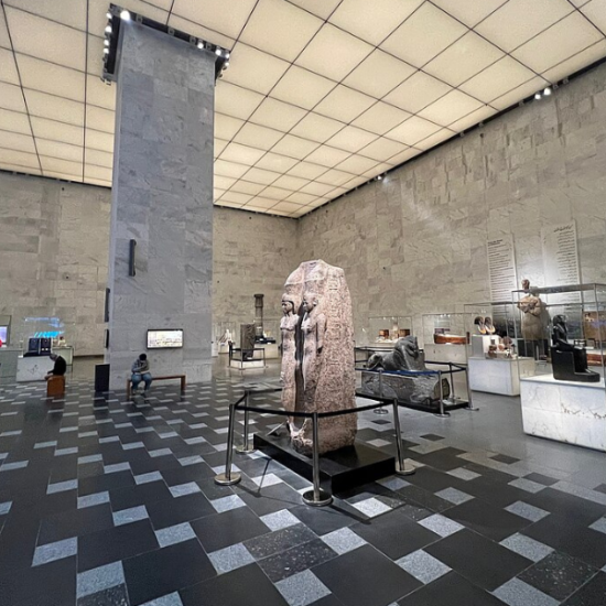 Ancient artifacts in the National Museum of Egyptian Civilization.