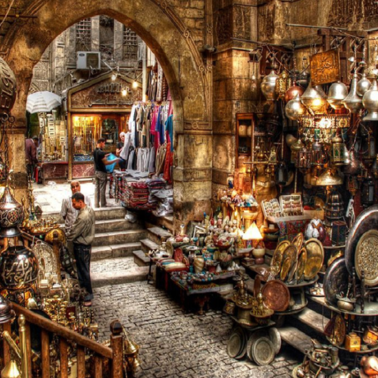 Bustling Khan El Khalili Bazaar in Cairo