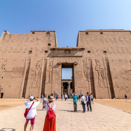 Temple of Edfu, a well-preserved structure dedicated to the falcon god Horus.