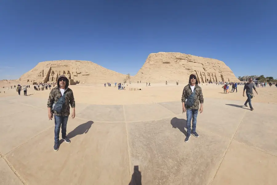 Happy travelers with Egypt Tours Group at Abu Simbel Temple