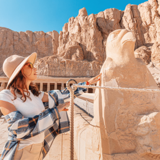 A quiet moment at Hatshepsut Temple, where history and architecture meet in harmony