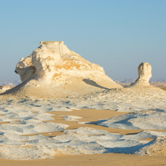 Unique rock formations in the White Desert, Egypt, under a clear blue sky - 2 Days Bahariya Oasis & White Desert Tour