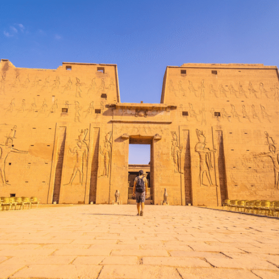 Majestic columns inside the Temple of Edfu dedicated to Horus