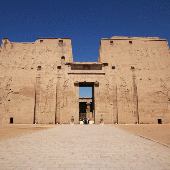 Edfu Temple with preserved hieroglyphs and columns, dedicated to Horus, Egypt.