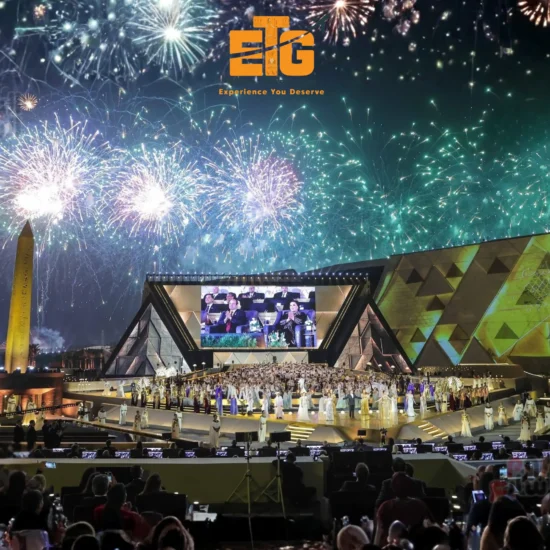 Fireworks over the Grand Egyptian Museum Opening night 2025 in Giza, Egypt