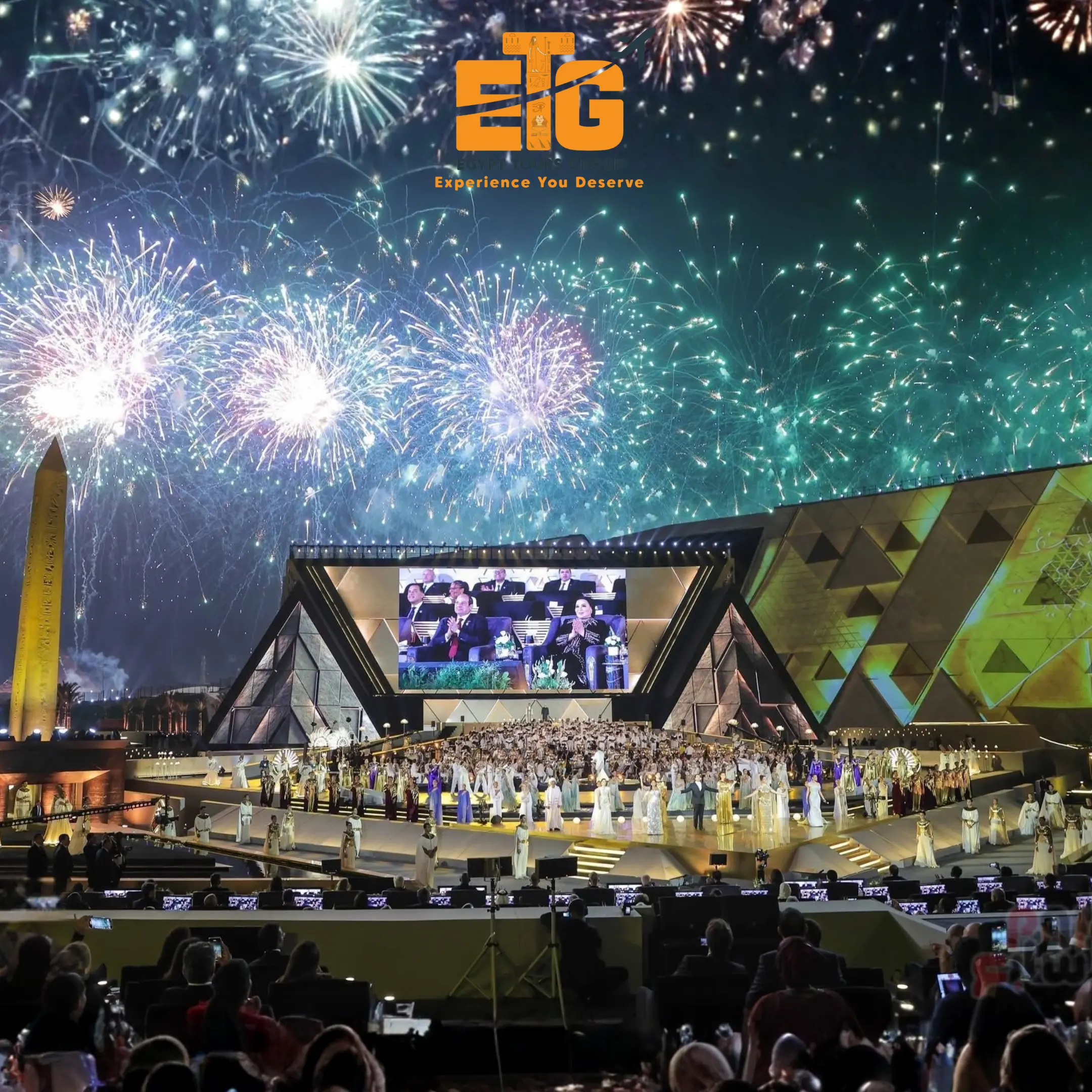Fireworks over the Grand Egyptian Museum Opening night 2025 in Giza, Egypt