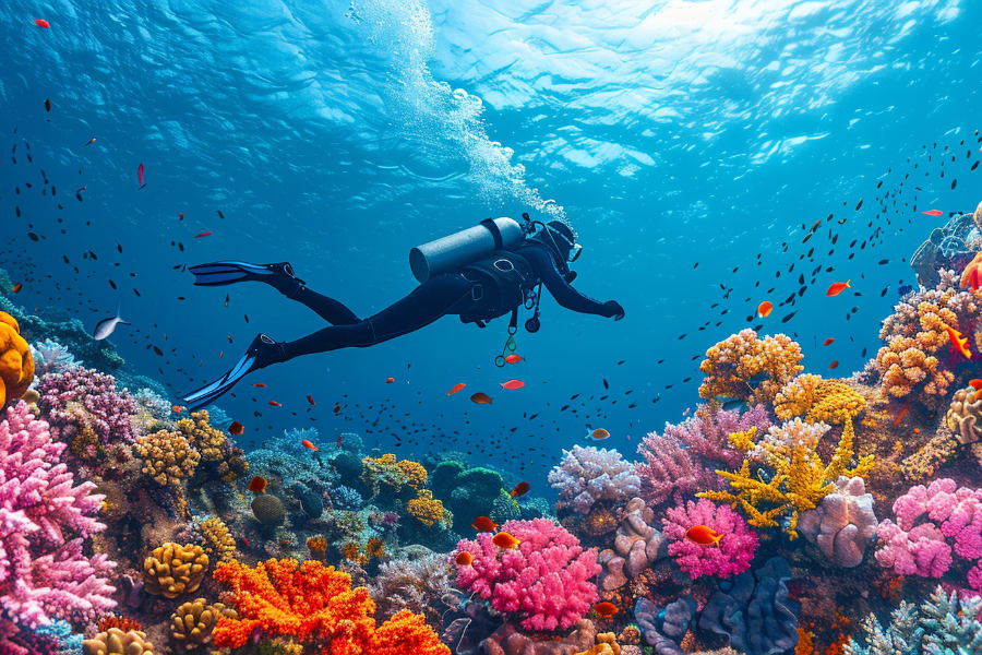 Scuba diver exploring coral reefs in Hurghada - 9 Days Egypt Easter Nile Cruise Tour including Cairo & Hurghada