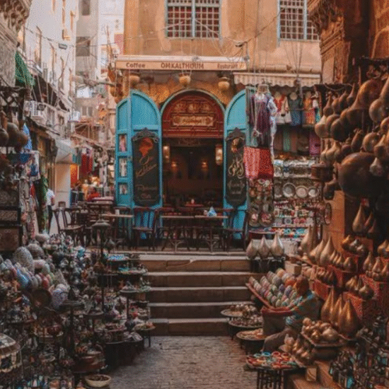 Colorful stalls in Khan El Khalili bazaar