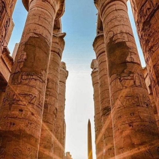 Night view of Luxor Temple with illuminated columns