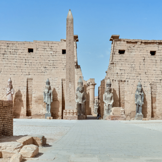 Illuminated columns of Luxor Temple at night