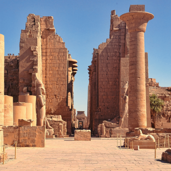 Karnak Temple Luxor Egypt ancient temple complex dedicated to the god Amun with giant columns and statues.