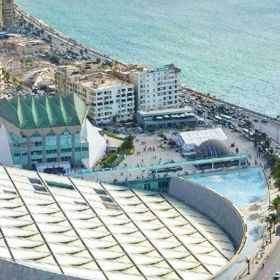 The modern Bibliotheca Alexandrina on Alexandria’s Mediterranean coast.