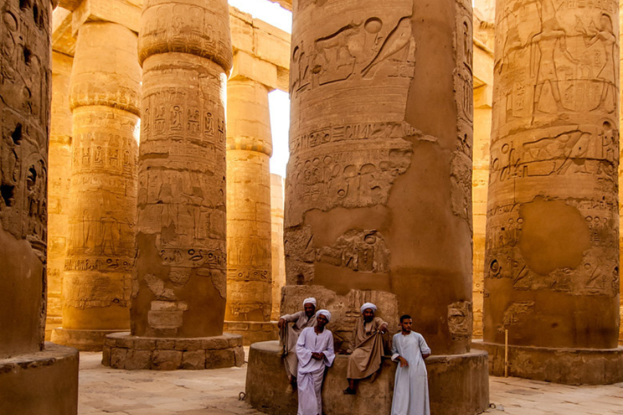 Karnak Temple Luxor Egypt ancient temple complex dedicated to the god Amun with giant columns and statues.
