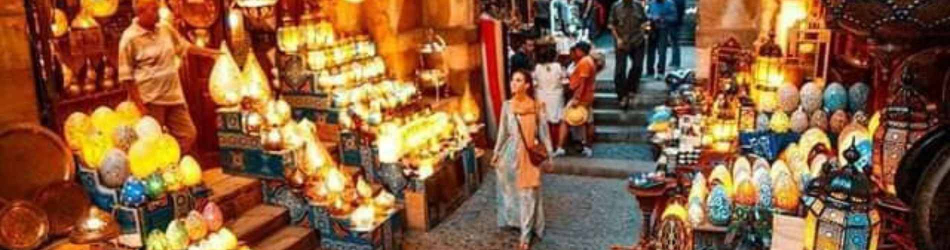 A female tourist from our company exploring Khan El Khalili Street in Cairo.