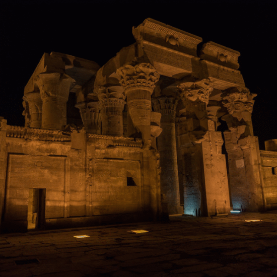 Kom Ombo Temple at sunrise with soft light on its twin sanctuaries
