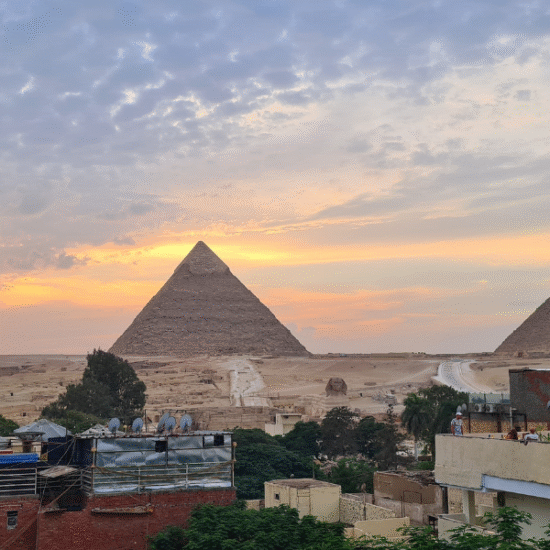 The Great Pyramids of Giza in Cairo, Egypt iconic ancient wonder and top Egypt travel destination.