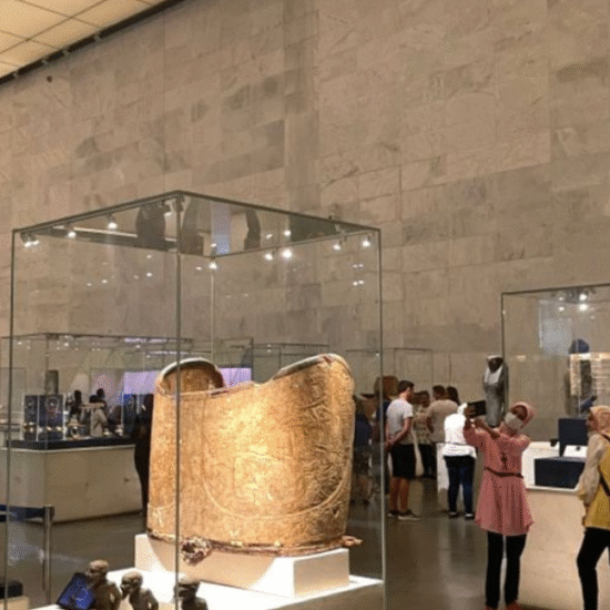 The Grand Egyptian Museum in Giza, Egypt — a modern architectural landmark near the Pyramids.