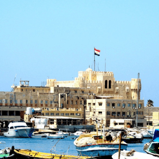 Qaitbay Citadel in Alexandria overlooking the Mediterranean Sea ٠ 13 Days Nile Cruise, Cairo and Hurghada Christmas Tours