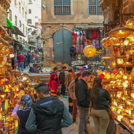 Crowds and lights in Khan El-Khalili Street, Cairo, Egypt
