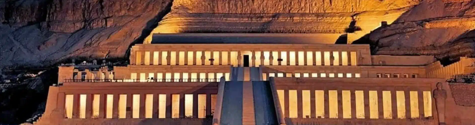 Hatshepsut Temple illuminated at night as a part of our 4 Days Nile Cruise Family Tour Package